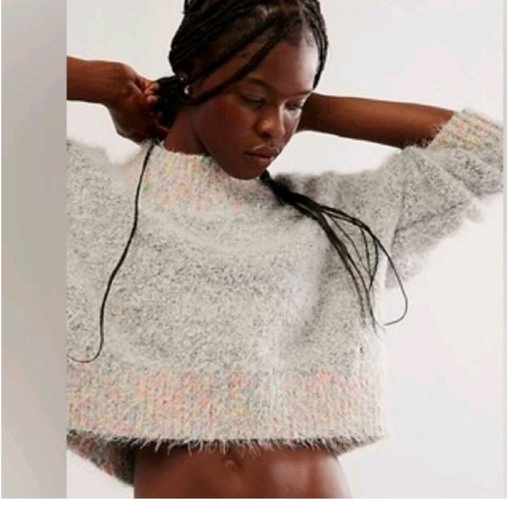 Free People Stardust Pullover SZ Small Gray & Neon Combo OB 1841656 NEW